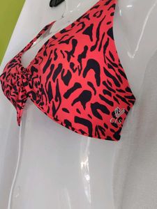 Vibrant Red Leopard Print Bikini Top