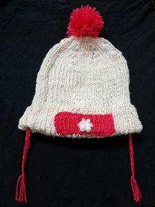 Knitted Warm Winter Cap. Handmade Knit Cap. Women's Cap. Colorful Pink And White Design