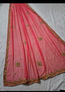 Pink Embellished chiffon saree(no bargain)