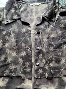 Sheer Floral Button-Up Shirt