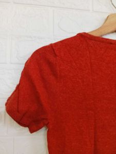 Rust-Colored Button-Detail T-Shirt