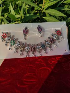 Oxidized Floral Necklace & Earring Set