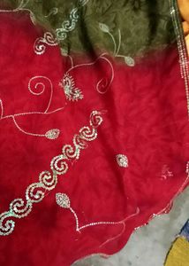 Stunning Red &amp; Black Sequined Saree