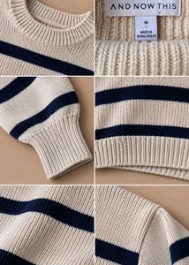 CREAM &amp; BLACK STRIPED RIBBED CREWNECK SWEATER
