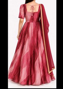 Beautiful Pink &amp; Red Ombre Gown with Dupatta