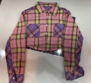 Colorblock Plaid Crop Shirt