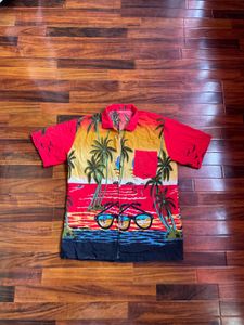 Oversized Red Sunset Hawaiian Shirt with Sunglasse