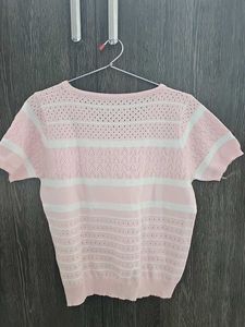 Pink &amp; White Striped Knit Top