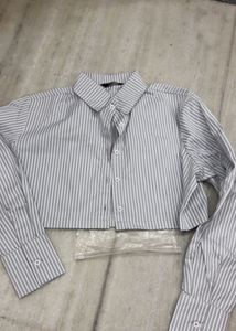 Striped Cropped Button-Up Shirt