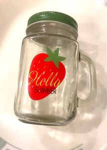 New Cute Strawberry "Hello Summer" Mason Jar