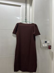 Chic Brown Scalloped Mini Dress