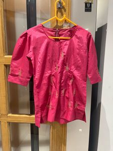 Pink Short Kurta with Gold Embroidery