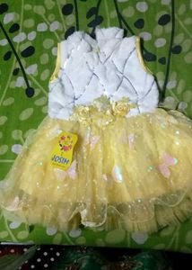 Girl Yellow Party Dress with Butterfly Accents
