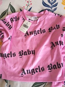 Pink "Angels Baby" Graphic Crop Top