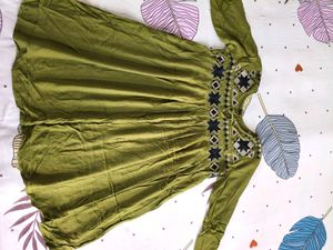 Olive Green Embroidered Kurti