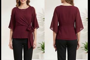 FabAlley Burgundy Cold Shoulder Top