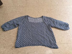 Blue Geometric Print Square Neck Top