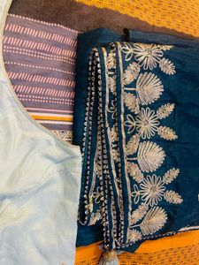 Saree with stitched blouse Elegant Embroidered Sil