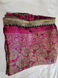 Vibrant Pink Saree with Gold Border