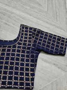 Elegant Navy Blue Embroidered Blouse