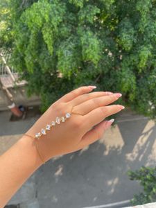 Gold Chain Hand Bracelet with CZ Stones