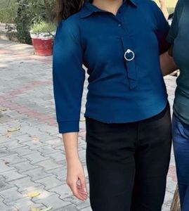 Stylish Blue Collared Top