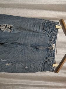 Distressed Straight-Leg Blue Jeans