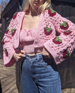 Crochet Strawberry Cardigan & Crop Top Set