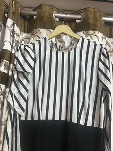 Chic Striped &amp; Solid Midi Dress