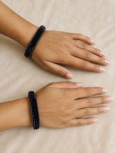 Elegant Black Beaded Bangles (Set of 2)