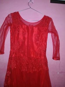 Red Embroidered Party Wear Kurta