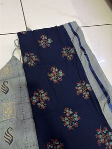 Stylish Grey Kurta Set with Navy Blue Dupatta