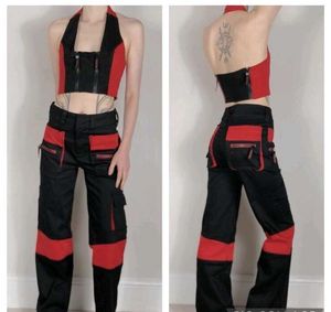 Black &amp; Red colour block cargo Co-ord Set