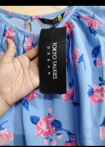 Blue Floral Puff Sleeve Dress