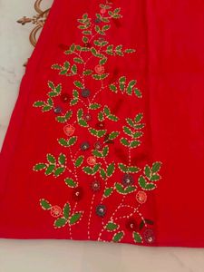 Embroidered Red Kurta with Dupatta and Plazo