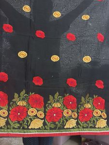 Black Floral Embroidered Sheer Fabric