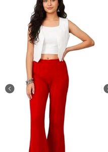 Vibrant Red Flared Palazzos