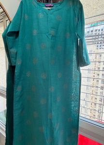 Teal Kurta with Silver Print