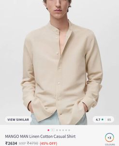 Mango Man Beige Band Collar Shirt