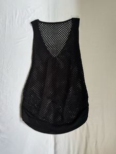 Black fishnet mesh tank top