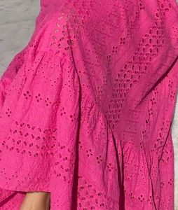 Vibrant Pink Broderie Anglaise Midi Dress
