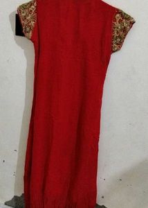 Red Kurta Set with Gold Pants