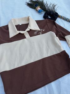 Brown & Beige Color Block Polo Shirt