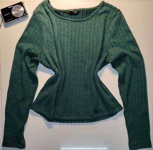 Y2K Chic Ribbed Green Long Sleeve Top