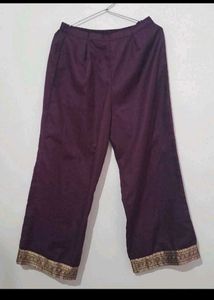 Elegant Plum Palazzo Pants with Gold Border