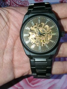 Men's Black Automatic Skeleton Watch