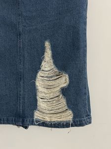 H&amp;M Distressed Denim Midi Skirt with Chain Detail