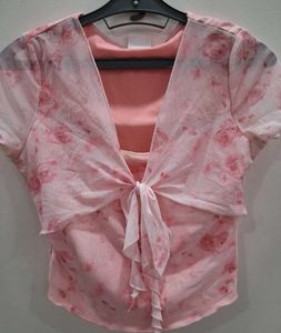 Chic Pink Floral Tie-Front Top