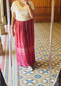 Red & White Diamond Print Ethnic Skirt