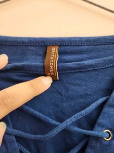 Blue Long Sleeve Lace-Up Tee